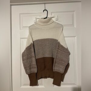 Multitone Turtleneck Sweater - Cream, Gray, Brown